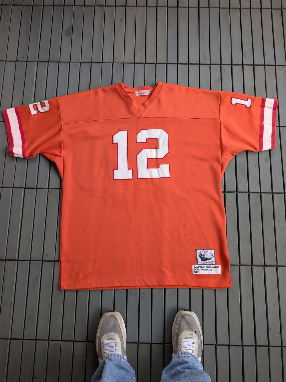Mitchell & Ness Orange Football Jersey with White Number 12